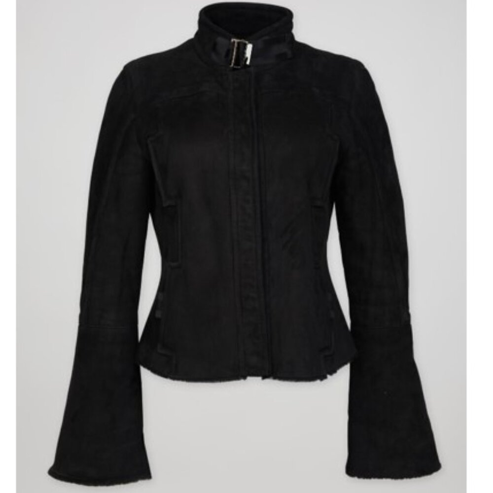 Gucci Tom Ford Fall Winter 2003 Black Suede Shearling Jacket Coat Y2K Vintage